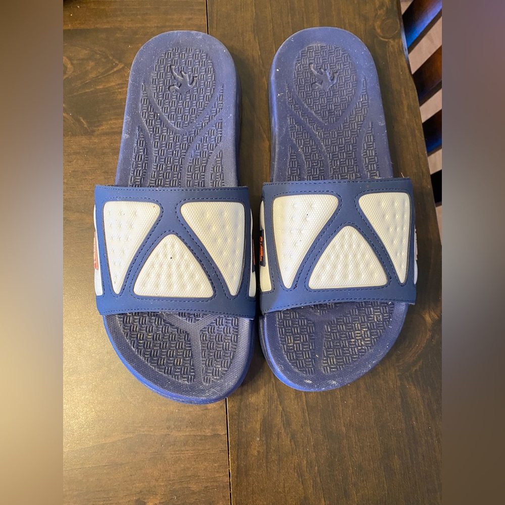 Meme Andi Size 12  Stylish Blue and White Slide Sandals